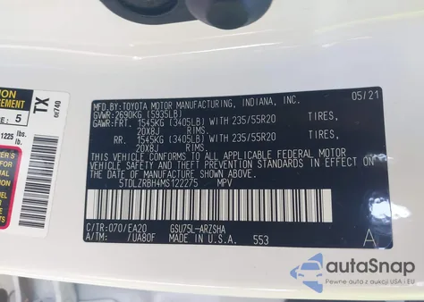 2021 Toyota Highlander Xse z USA, uszkodzony, nr VIN 5TDLZRBH4MS122275